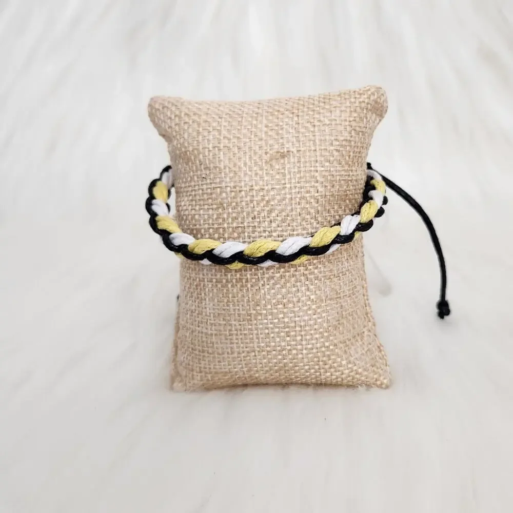 New Braided Surfer Bracelet Black White Yellow Rope Knotted Friendship Boho - Picture 1 of 2